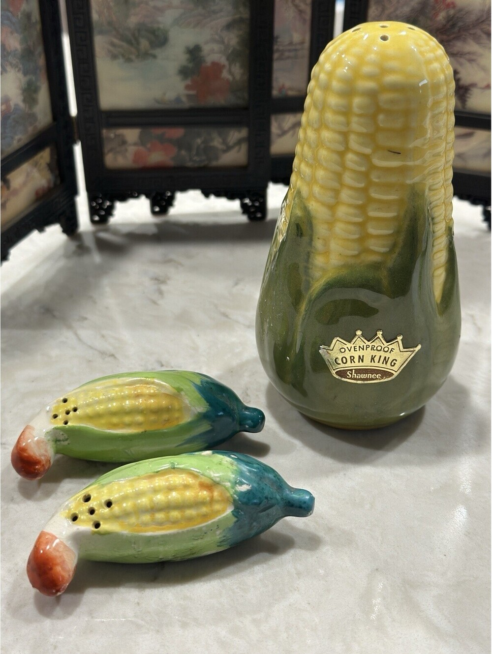 Vintage items from the "Corn King" dinnerware line produced by Shawnee Pottery